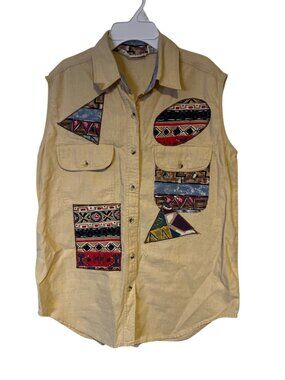 Western Womens Shirt Medium Sleeveless Red Rover Tapestry Country Vintage
